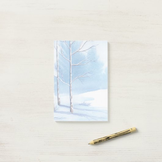 Waterverf Winter Bare Trees Sneeuwscene Post-it® Notes (Op bureau)