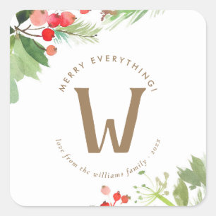 Waterverf Winter Berries en Griekenland Vierkante Sticker