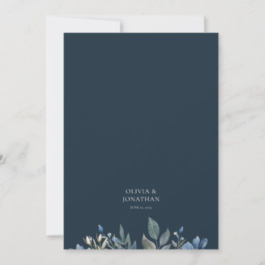 Waterverf Winter Blauwe Bloemen Trouwfeest Kaart (Achterkant)