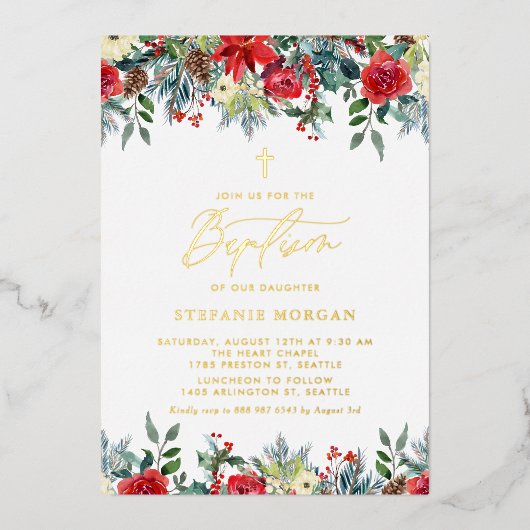 Waterverf Winter Bloeit Bloemendoop Folie Uitnodiging (Voorkant)