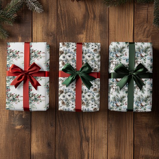 Waterverf Winter Bloembloem Kerstmis Inpakpapier Vel