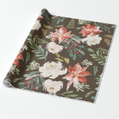 Waterverf Winter Bloemen Holly Berry Pattern Bruin Cadeaupapier (Uitgerold)