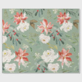 Waterverf Winter Bloemen Holly Berry Pattern groen Cadeaupapier (Vlak)