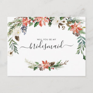 Waterverf Winter Bloemen   Wees Mijn Bruidsmeisje Briefkaart