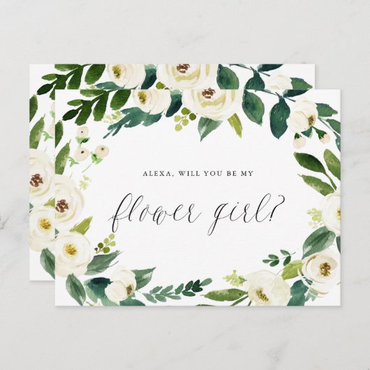 Waterverf Winter Bloemenkrans Wees Mijn Bloemenmei Aankondigingskaart (Voorkant / Achterkant)