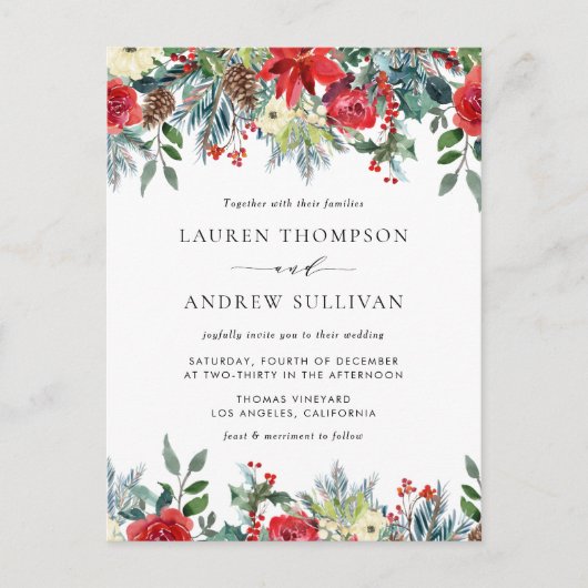 Waterverf Winter Blooms Garland QR Code Wedding Uitnodiging Briefkaart (Voorkant)