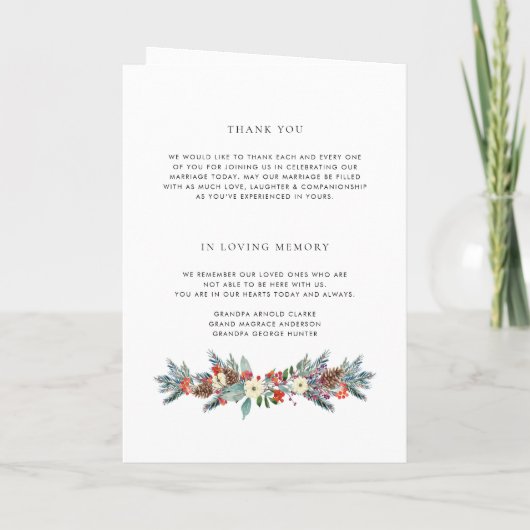 Waterverf Winter Blooms Garland Trouwprogramma Programma (Achterkant)