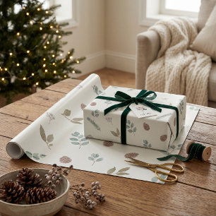 Waterverf Winter Botanische Ivoorkleurige Elegante Cadeaupapier