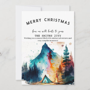 Waterverf Winter Camping Forest Outdoor Christmas Feestdagenkaart