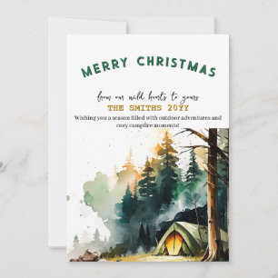 Waterverf Winter Camping Forest Outdoor Christmas Feestdagenkaart