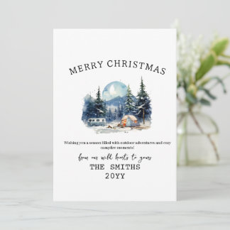 Waterverf Winter Camping Forest Outdoor Christmas Feestdagenkaart