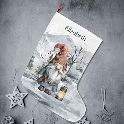 Waterverf Winter Christmas Gnome gepersonaliseerd Grote Kerstsok