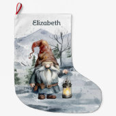 Waterverf Winter Christmas Gnome gepersonaliseerd Grote Kerstsok (Voorkant)