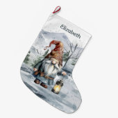 Waterverf Winter Christmas Gnome gepersonaliseerd Grote Kerstsok (Voorkant (Hangend))