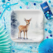 Waterverf Winter Fawn Papieren Bordje (Feest)