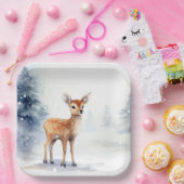 Waterverf Winter Fawn Papieren Bordje (Feest)