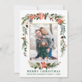 Waterverf Winter Floral Foto Gold Green Feestdagenkaart (Voorkant)