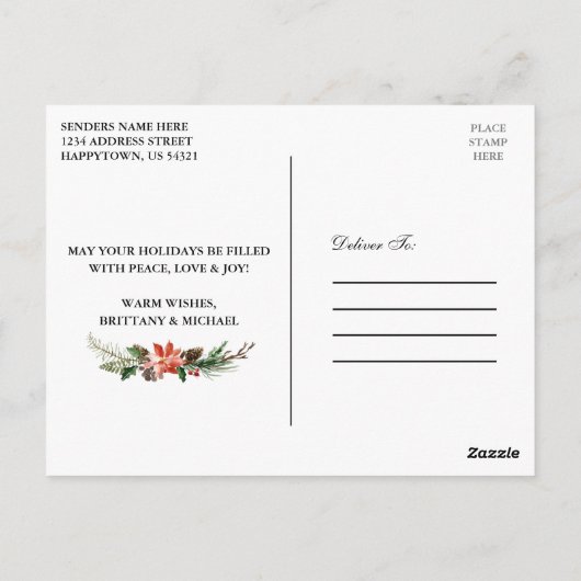 Waterverf Winter Floral Green Married en Merry Briefkaart (Achterkant)