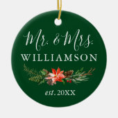 Waterverf Winter Floral Green PHOTO BACK Keramisch Ornament (Voorkant)