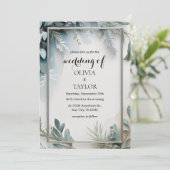 Waterverf Winter Foliage Wedding Kaart (Staand voorkant)