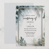 Waterverf Winter Foliage Wedding Kaart (Voorkant / Achterkant)