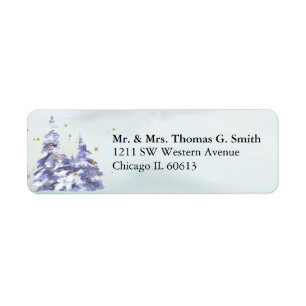 Waterverf Winter Forest Gold Stars Return Address Etiket