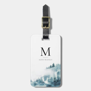 Waterverf Winter Forest Monogram Bagagelabel