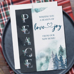Waterverf Winter Forest Peace Love Joy Moving Aankondiging