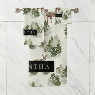 Waterverf Winter Forest Seamless Pattern Bad Handdoek