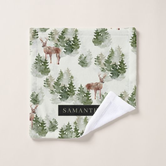 Waterverf Winter Forest Seamless Pattern Bad Handdoek (Wasdoekje)