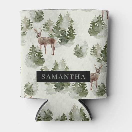 Waterverf Winter Forest Seamless Pattern Blikjeskoeler (Voorkant)