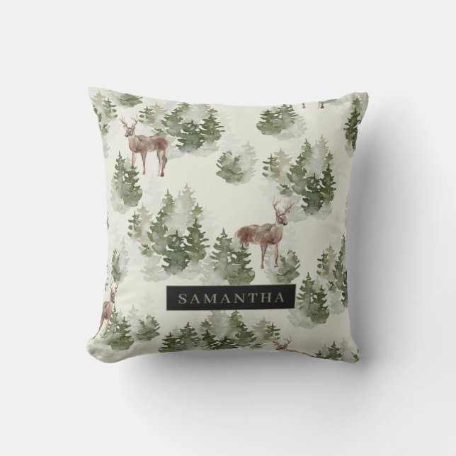 Waterverf Winter Forest Seamless Pattern Buitenkussen (Voorkant)