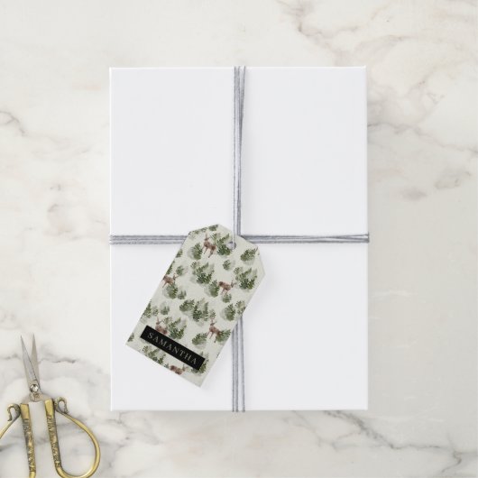 Waterverf Winter Forest Seamless Pattern Cadeaulabel (Met Touw)