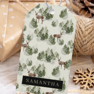 Waterverf Winter Forest Seamless Pattern Cadeaulabel