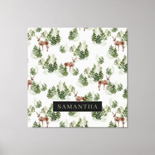 Waterverf Winter Forest Seamless Pattern Canvas Afdruk (Voorkant)