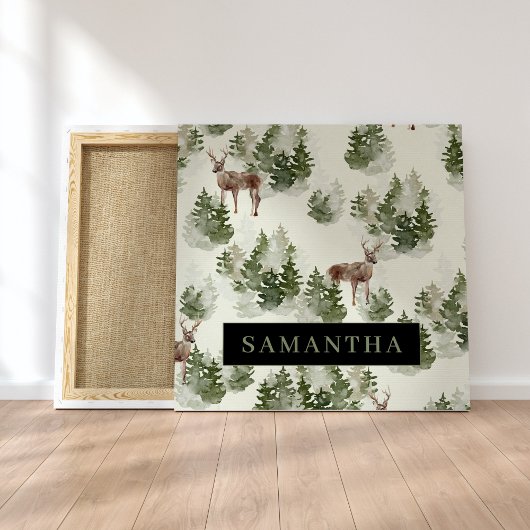 Waterverf Winter Forest Seamless Pattern Canvas Afdruk