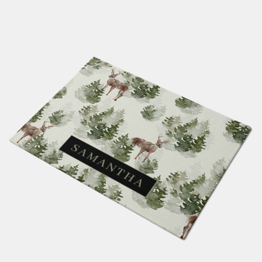 Waterverf Winter Forest Seamless Pattern Deurmat (Schuin)