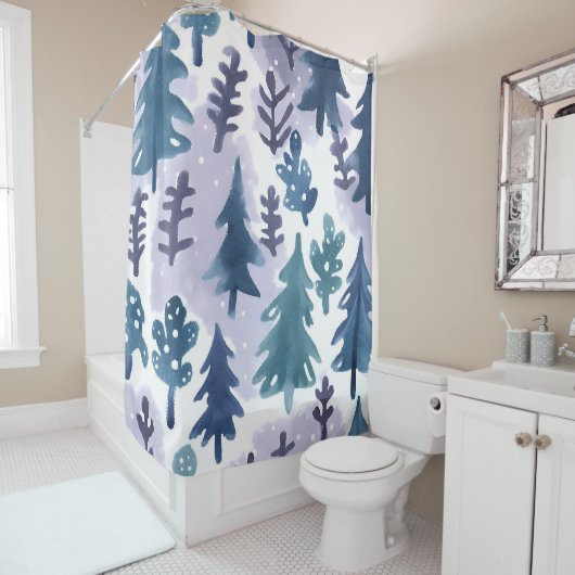 Waterverf Winter Forest Seamless Pattern Douchegordijn (In situ)