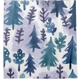 Waterverf Winter Forest Seamless Pattern Douchegordijn