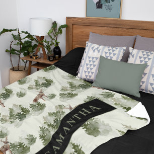 Waterverf Winter Forest Seamless Pattern Fleece Deken