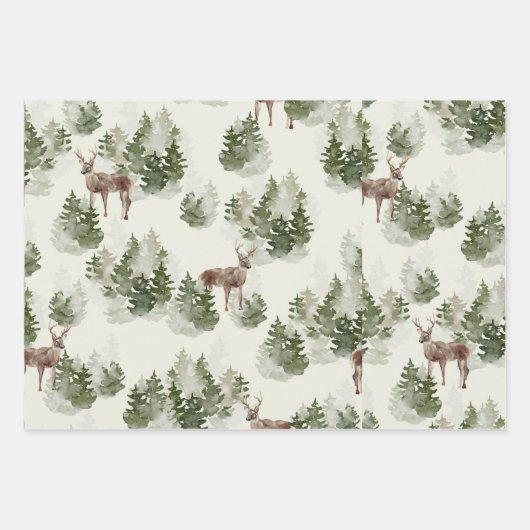 Waterverf Winter Forest Seamless Pattern Inpakpapier Vel (Voorkant)