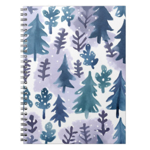 Waterverf Winter Forest Seamless Pattern Notitieboek