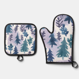 Waterverf Winter Forest Seamless Pattern Ovenwant & Pannenlap Set