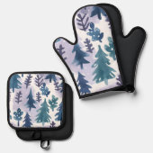Waterverf Winter Forest Seamless Pattern Ovenwant & Pannenlap Set (Voorkant / Achterkant)