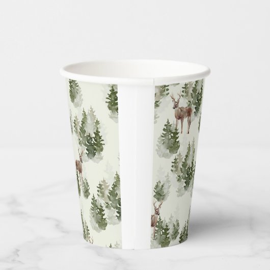 Waterverf Winter Forest Seamless Pattern Papieren Bekers (Rechts)