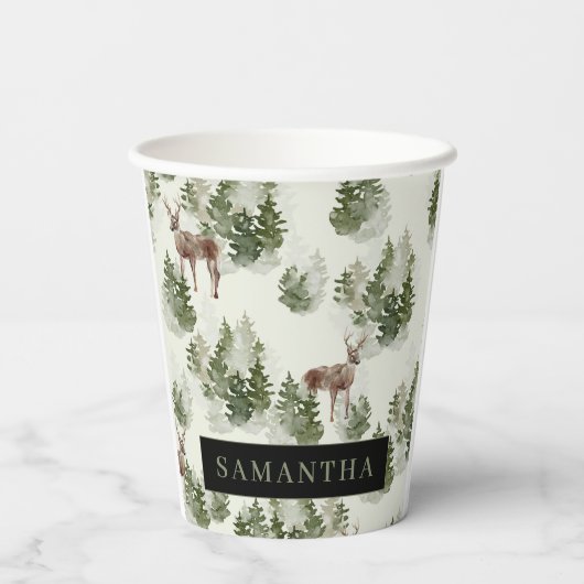 Waterverf Winter Forest Seamless Pattern Papieren Bekers (Achterkant)