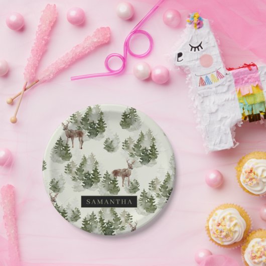 Waterverf Winter Forest Seamless Pattern Papieren Bordje (Feest)