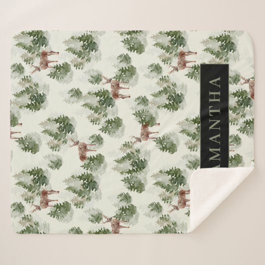 Waterverf Winter Forest Seamless Pattern Sherpa Deken (Voorkant (horizontaal))