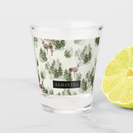 Waterverf Winter Forest Seamless Pattern Shot Glas (Voorkant)