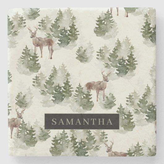 Waterverf Winter Forest Seamless Pattern Stenen Onderzetter (Voorkant)